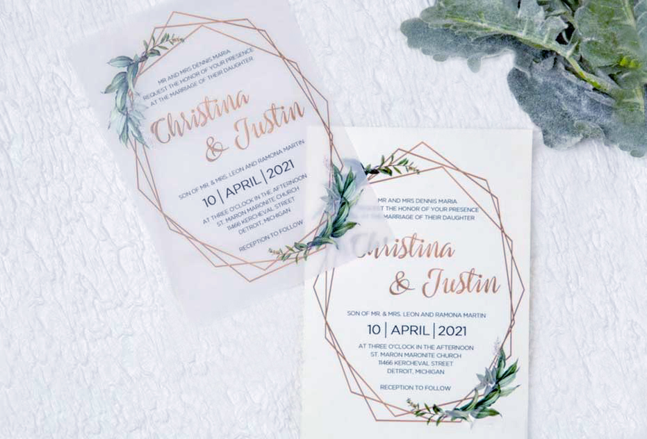 Botanical Olive Leaf UV Printing Wedding Invitations
